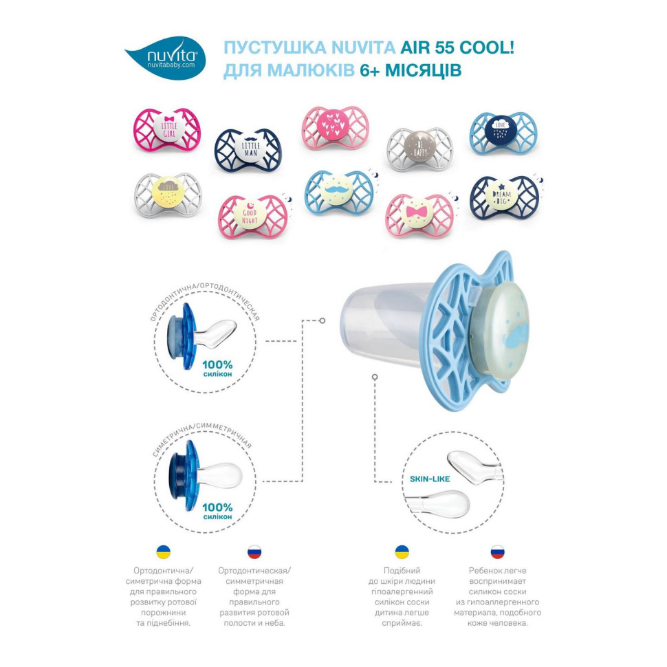 Пустушка Nuvita 7084 Air55 Cool ортодонтична 6m+ 