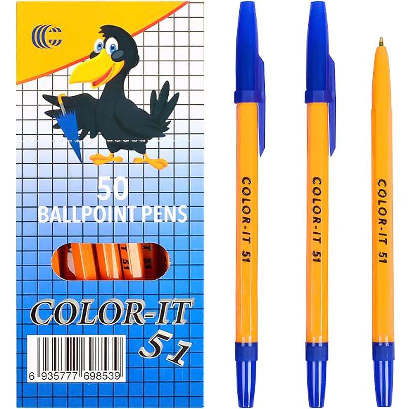 Набор шариковых ручек Corvina COLOR-IT CR51-50 синяя 50 штук 