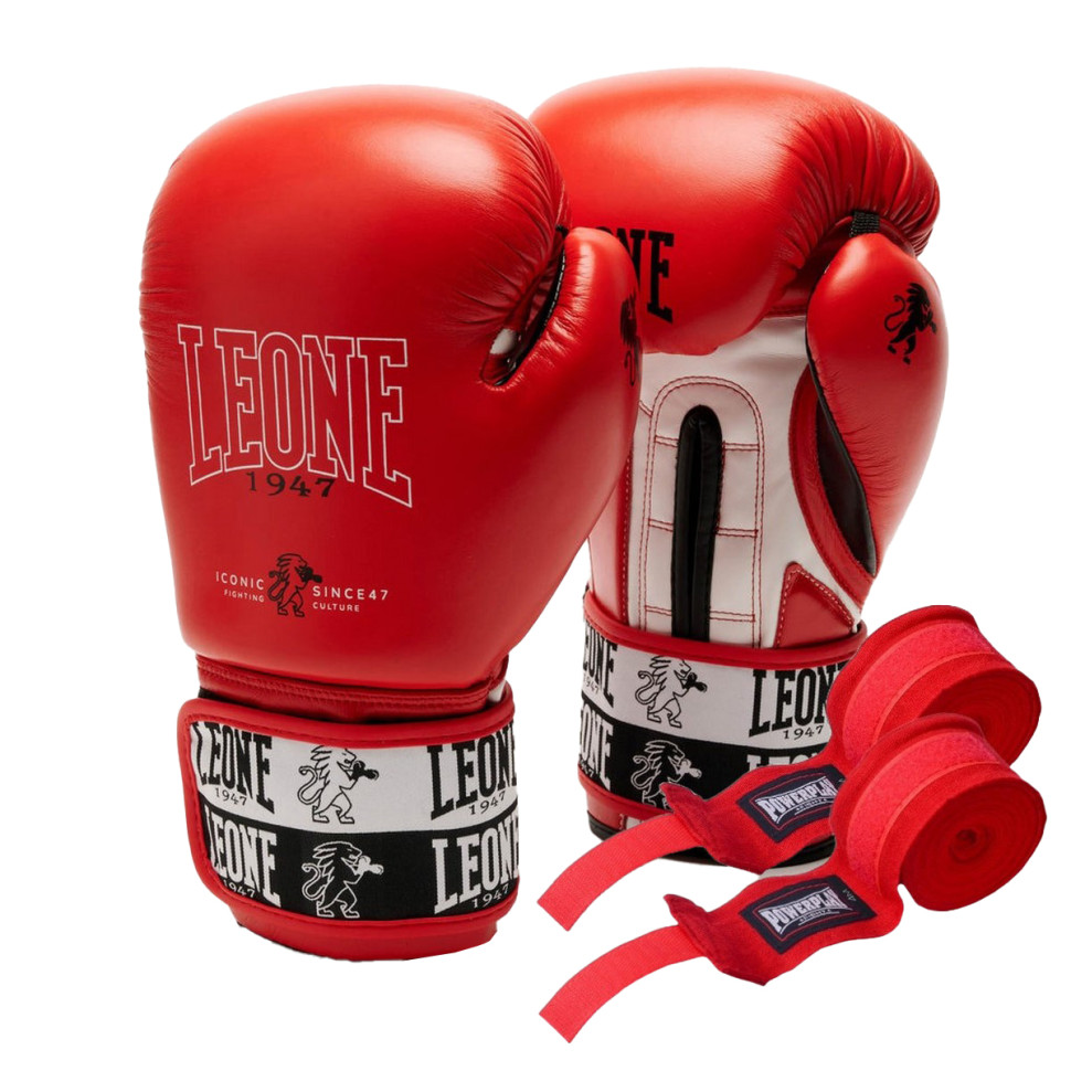 Боксерские перчатки GN208 ICONIC Leone GN208_Red_12oz 12 унций (бинты в комплекте)