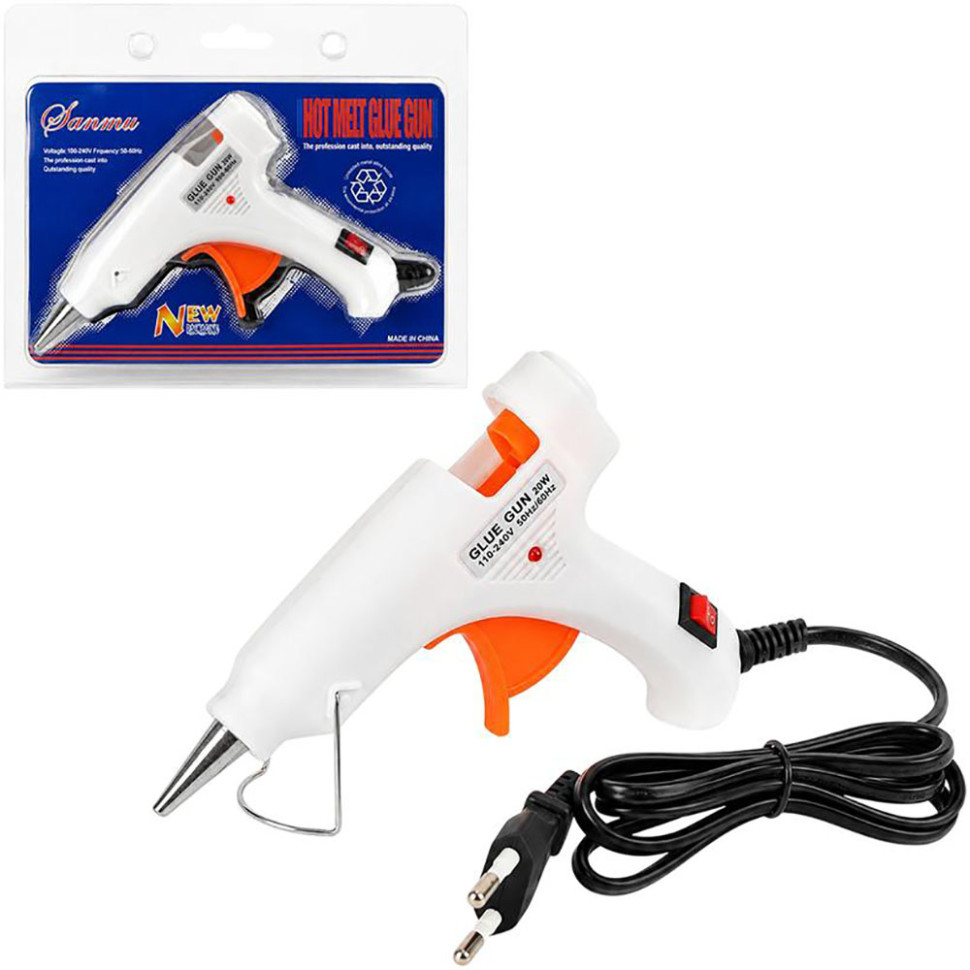 Клеевой пистолет с выключателем и индикатором Bambi JQ2036White-20W(White) 7 мм, 20W