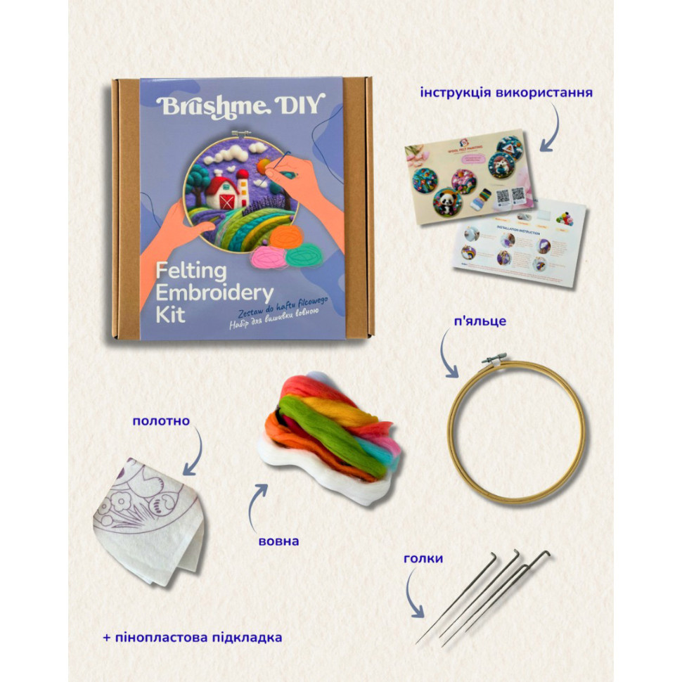 Набор для валяния картины из шерсти “Прованское утро” Brushme EFL002 диаметр 20 см