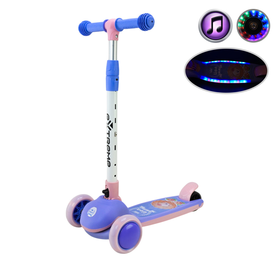 Детский самокат 3-х колесный Extreme Motion SC817(Pink) с музыкой и светом