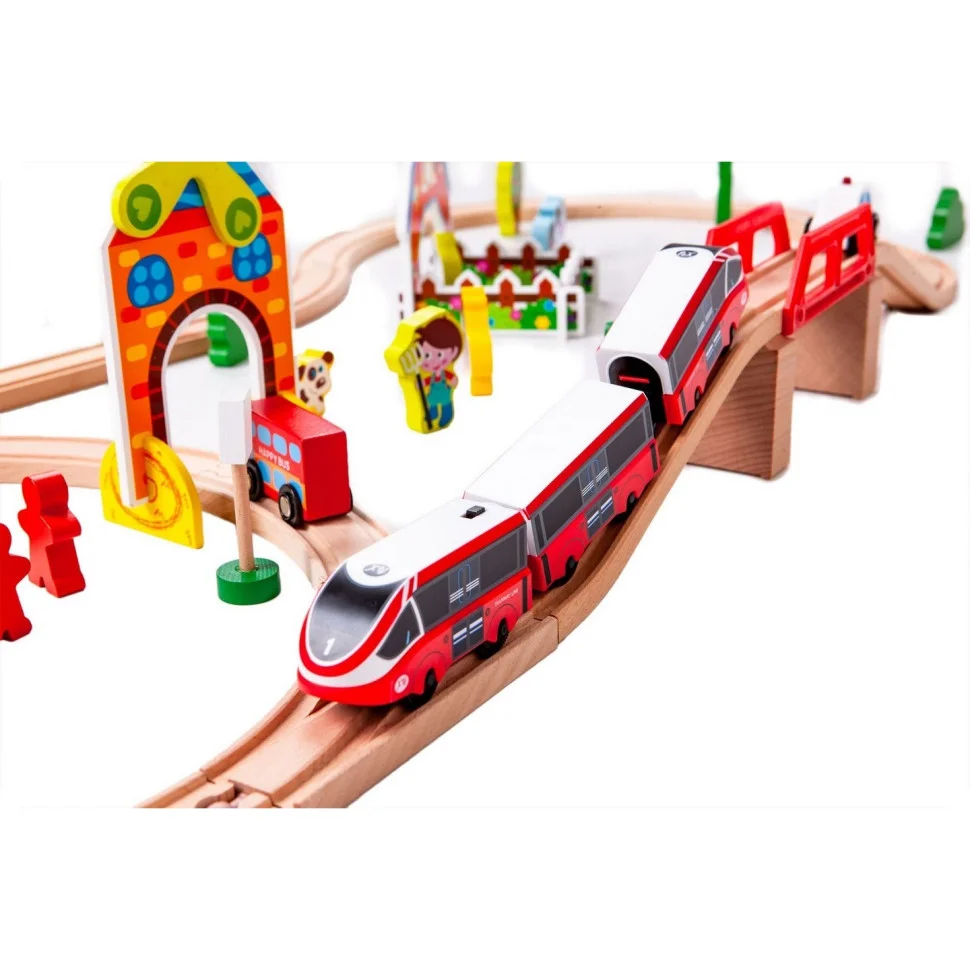 Дерев'яна залізниця Ecotoys HM180995 з поїздом