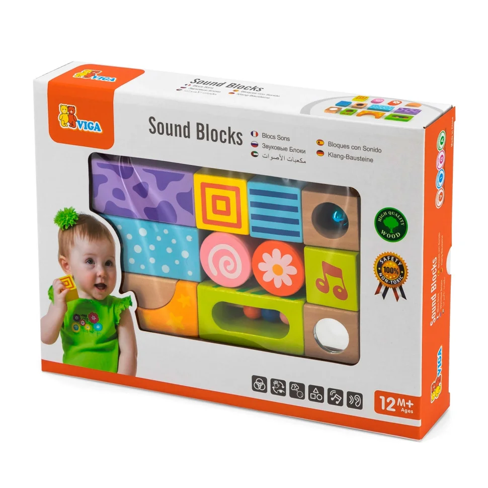 Дерев'яні кубики Брязкальця Viga Toys 50682, 12 блоків