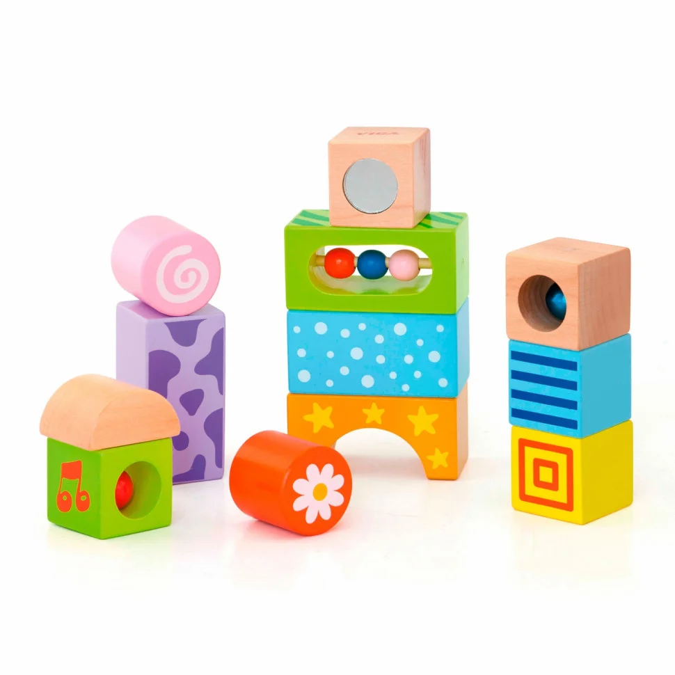 Дерев'яні кубики Брязкальця Viga Toys 50682, 12 блоків