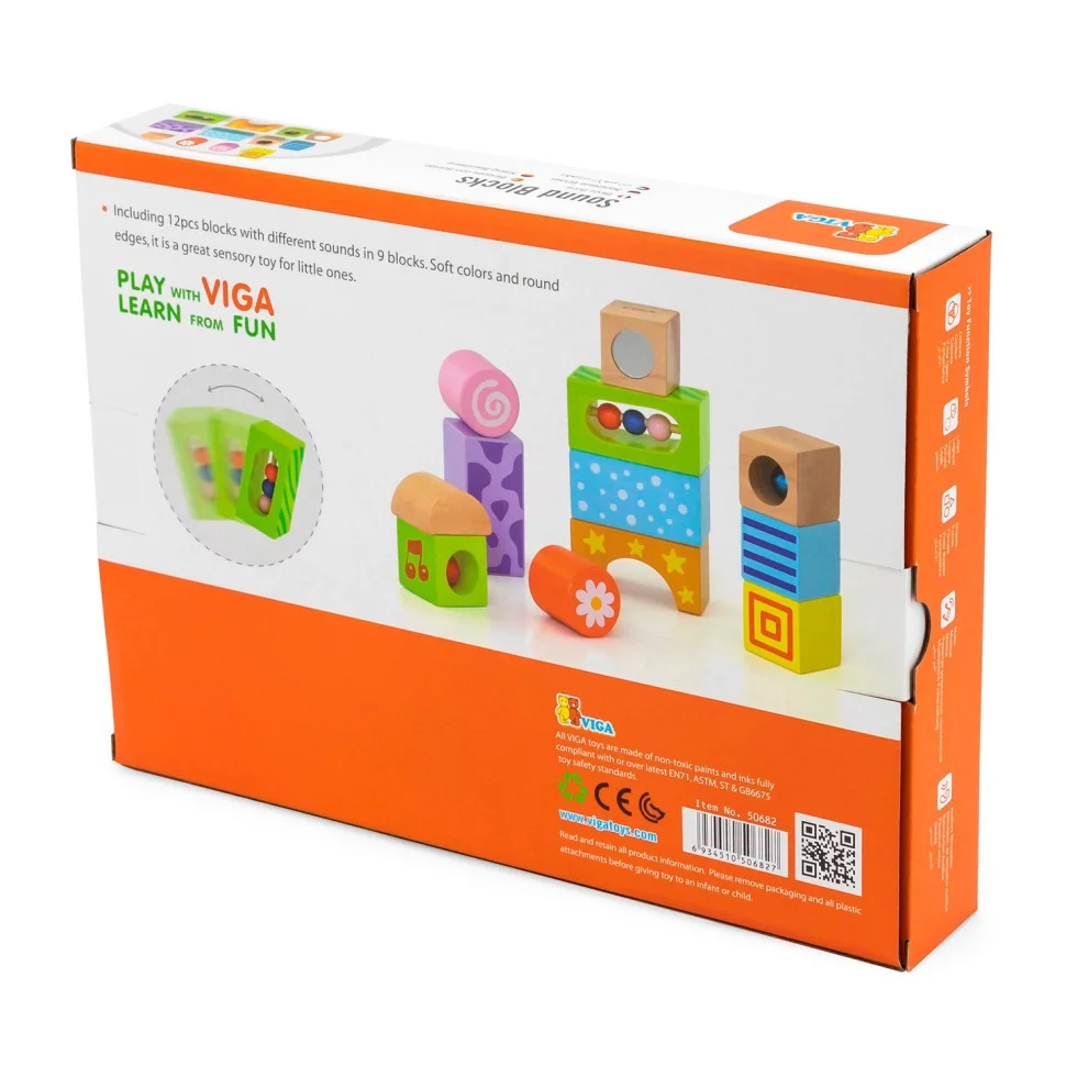Дерев'яні кубики Брязкальця Viga Toys 50682, 12 блоків