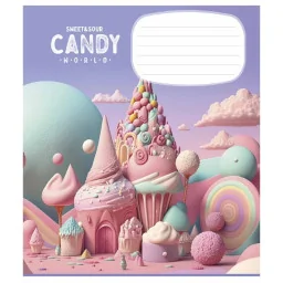 Зошит учнівський "Candy world" Школярик 012-3266C-2 у косу лінію, 12 аркушів