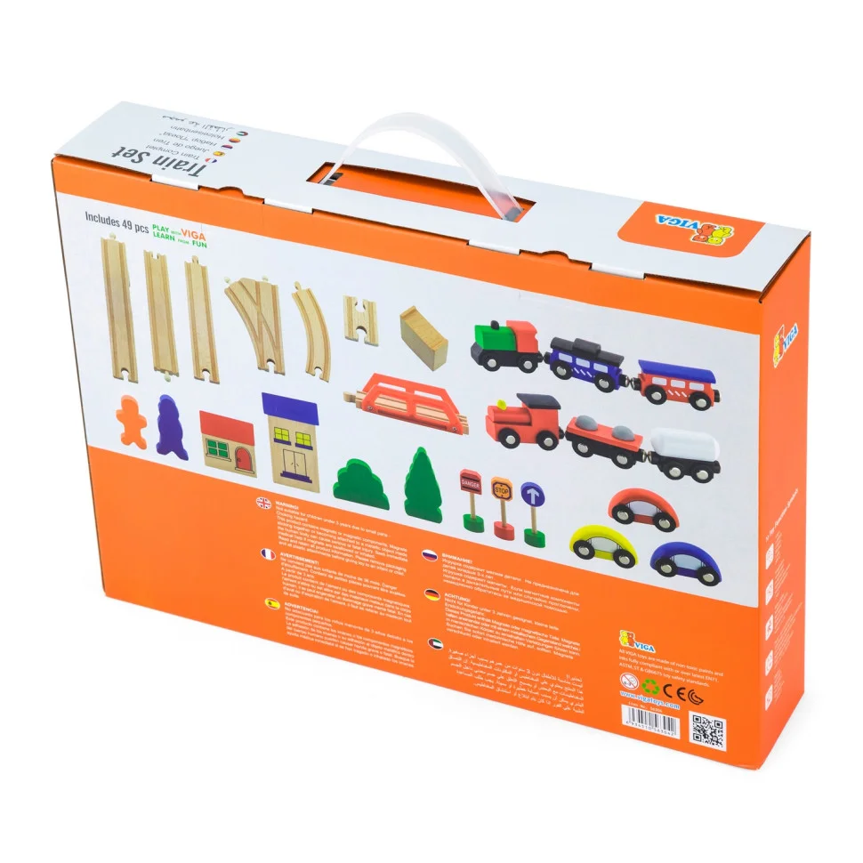 Деревянная железная дорога Viga Toys 56304, 49 элементов