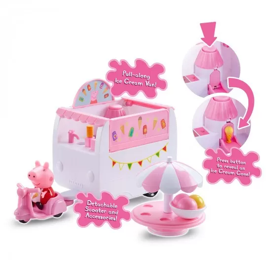 Ігровий набір Peppa - ФУРГОНЧИК З МОРОЗИВОМ (фургон, фігурка Пеппи, стіл, скутер, аксесуари) 06297