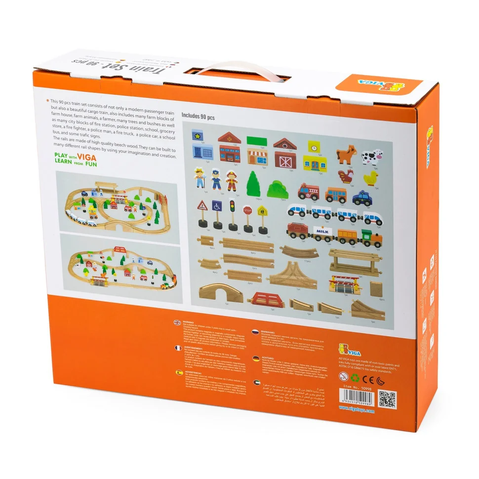 Дерев'яна залізниця Viga Toys 50998, 90 елементів