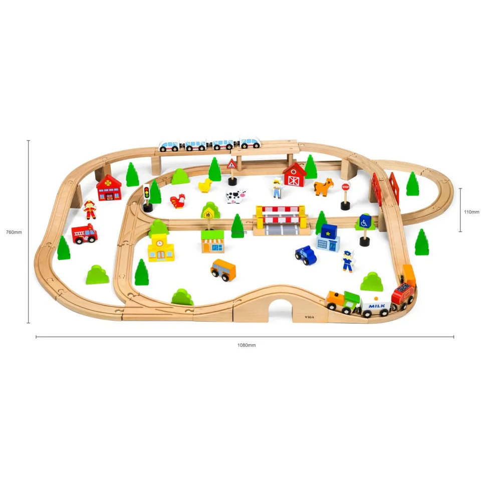 Дерев'яна залізниця Viga Toys 50998, 90 елементів