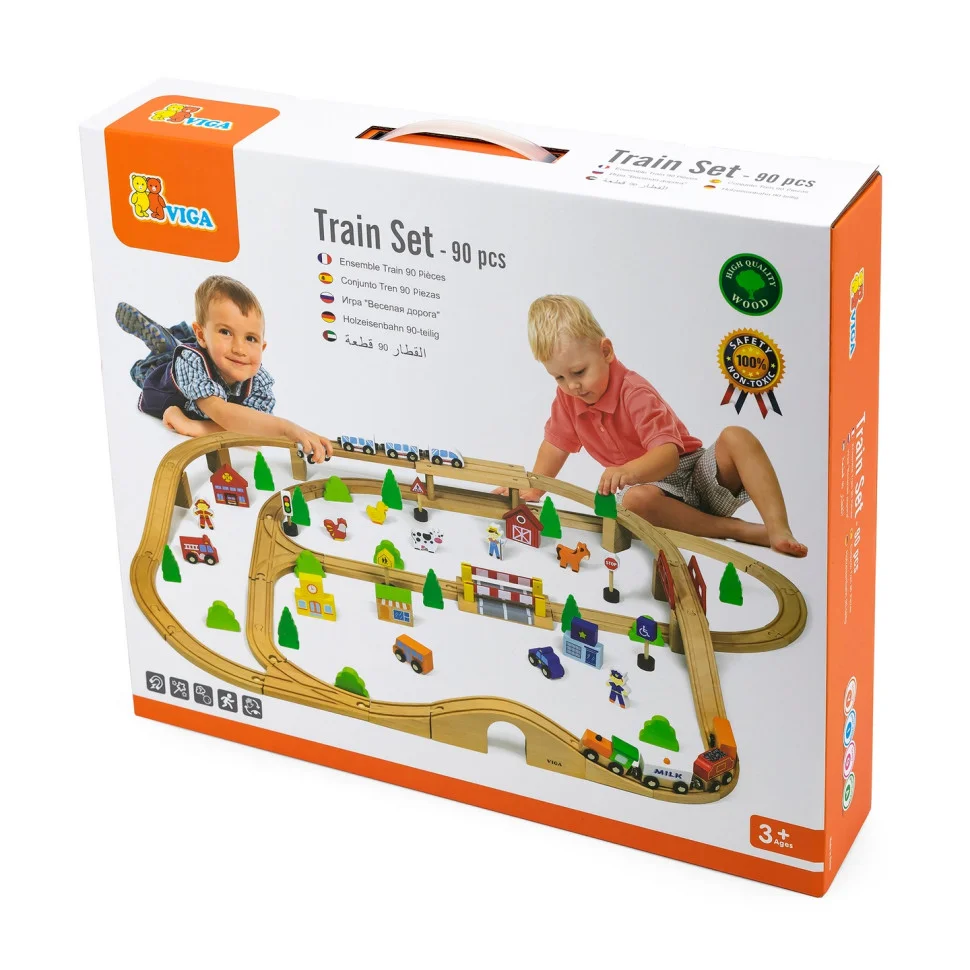 Дерев'яна залізниця Viga Toys 50998, 90 елементів