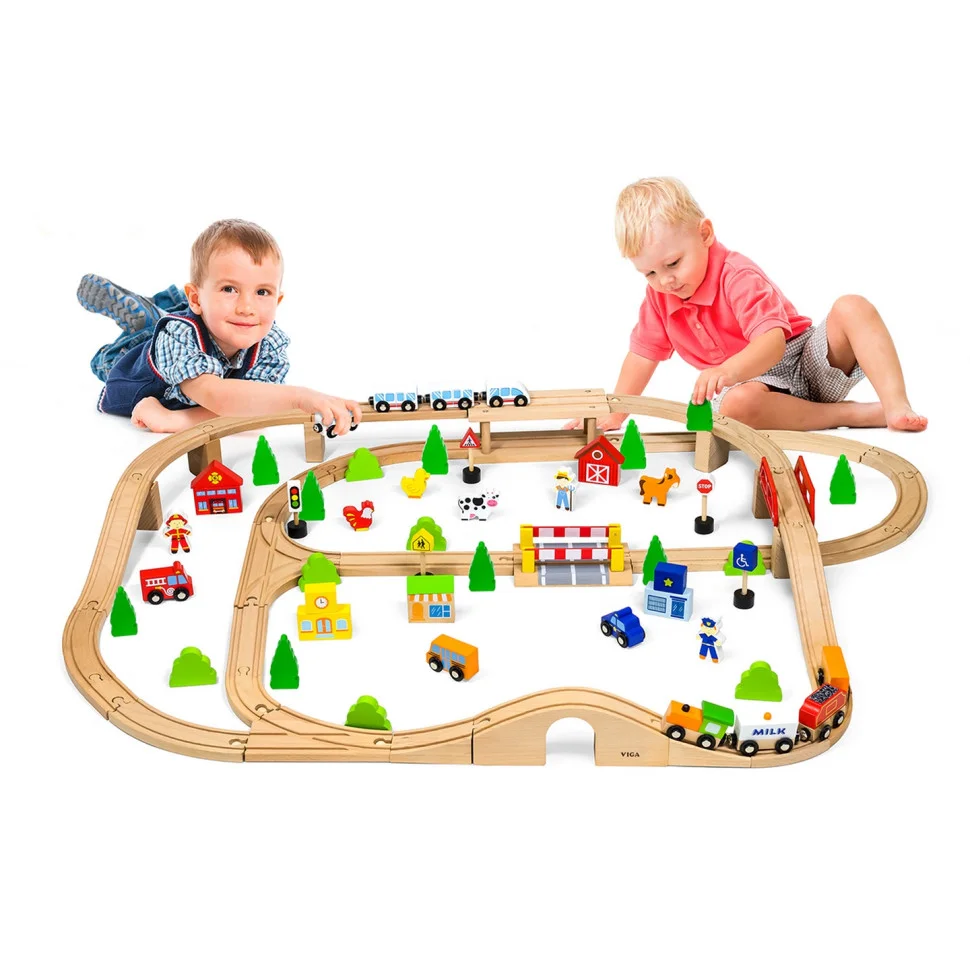 Дерев'яна залізниця Viga Toys 50998, 90 елементів