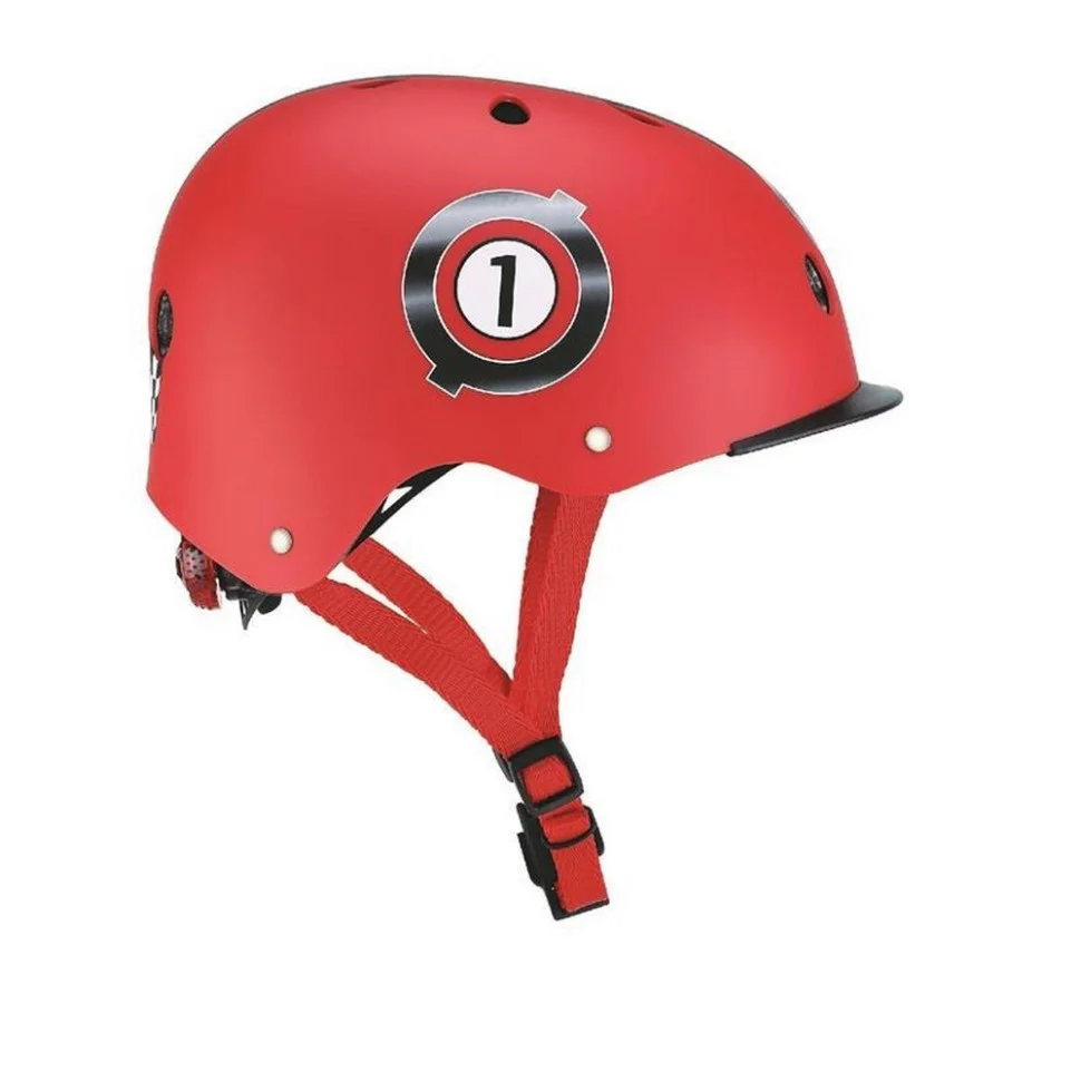 Шлем защитный детский GLOBBER 507-102 Гонки красный, с фонариком, 48-53 см
