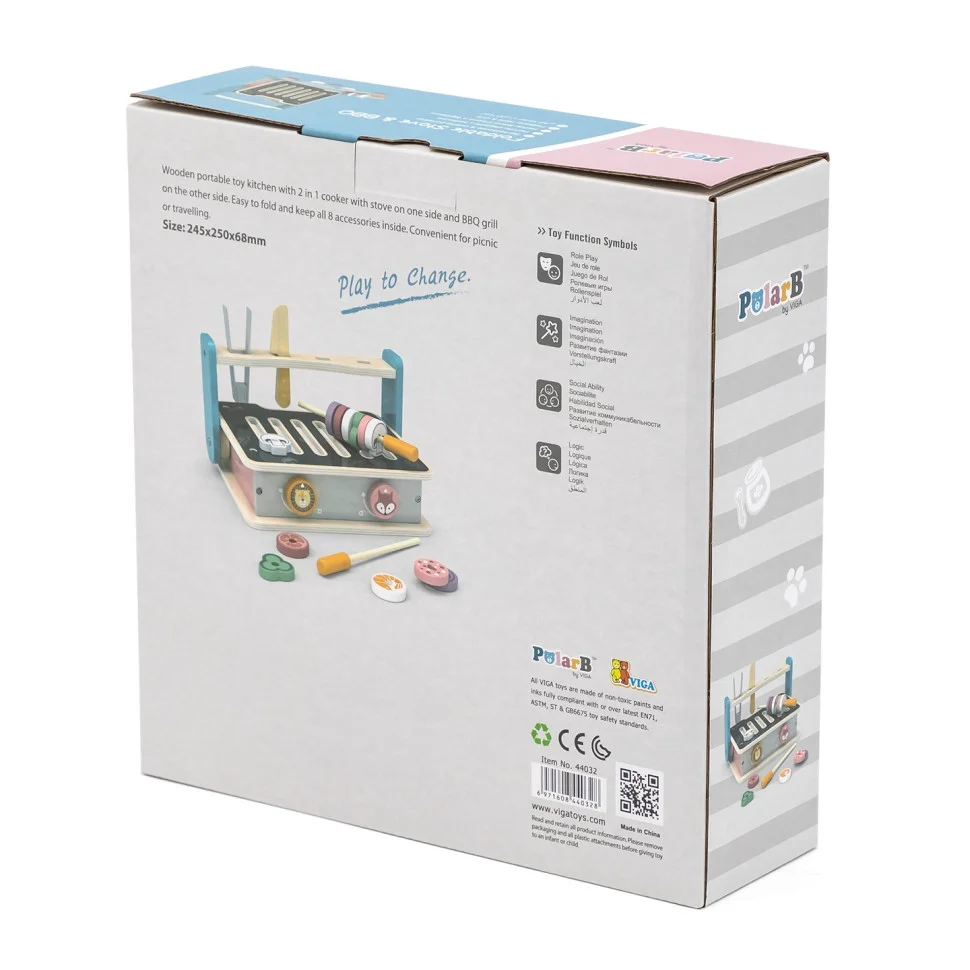 Дитяча плита з посудом та грилем Viga Toys PolarB 44032 складана