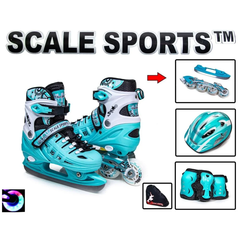 Комплект ролики-ковзани 2 в 1 Scale Sport 503301254 шолом з захистом, м'ятний, розмір 34-37