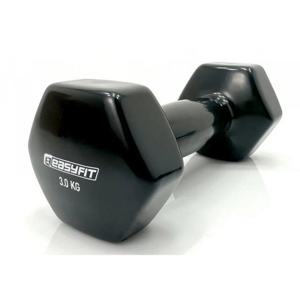 Гантель для фітнесу з вініловим покриттям EasyFit EF-0030-V, чорна 3.0 кг
