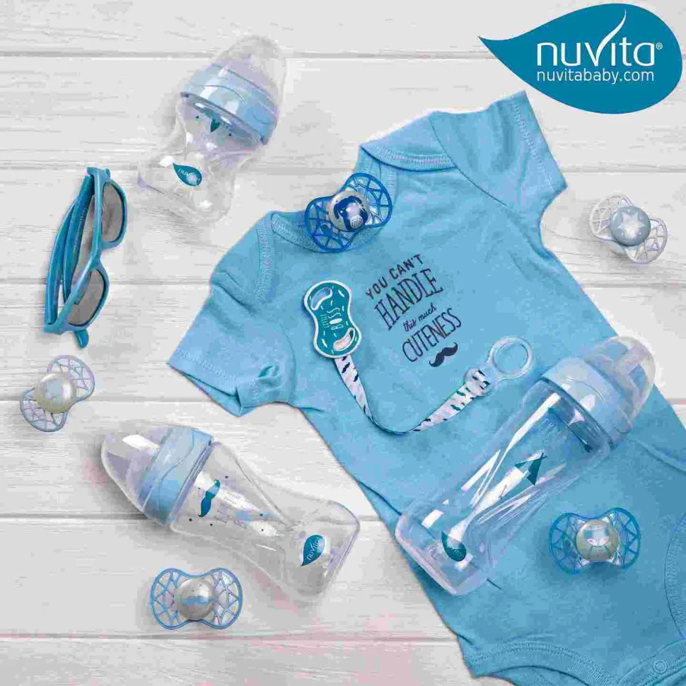 Детская бутылочка Nuvita 6051 Mimic Collection 330мл 4м+ Антиколиковая синяя NV6051AZZURO