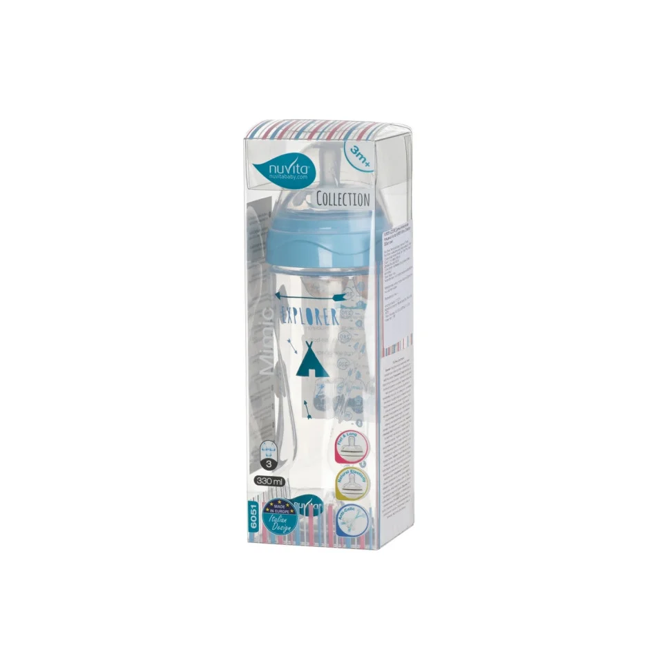 Детская бутылочка Nuvita 6051 Mimic Collection 330мл 4м+ Антиколиковая синяя NV6051AZZURO