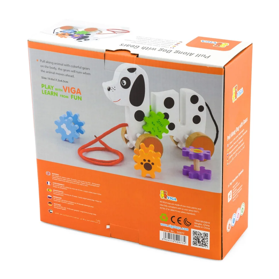 Деревянная каталка Собачка Viga Toys 50977 с шестеренками 