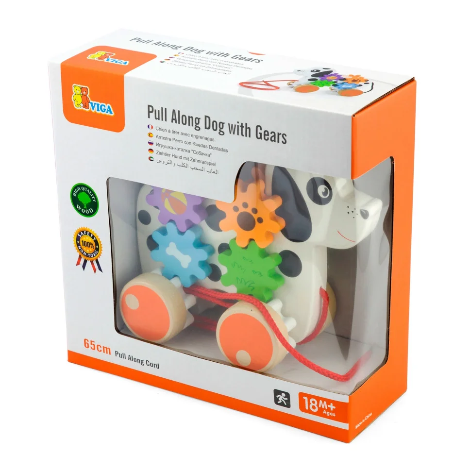 Деревянная каталка Собачка Viga Toys 50977 с шестеренками 