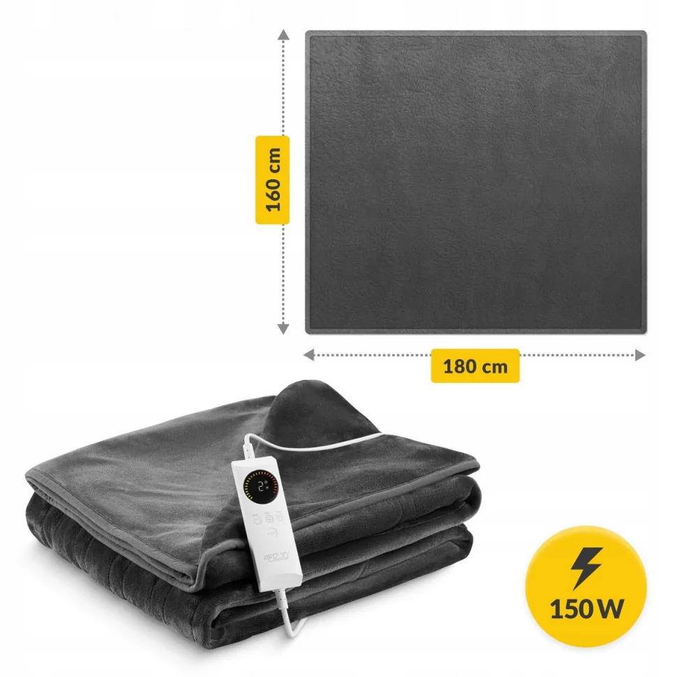 Электроодеяло с таймером и регулировкой 4FIZJO P-5905973403634 Grey 180 x 160 см 