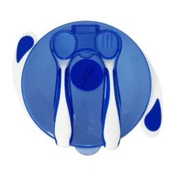 Тарілка на присосці з ложкою та виделкою Mega Zayka MGZ-0109(Blue) 350 мл