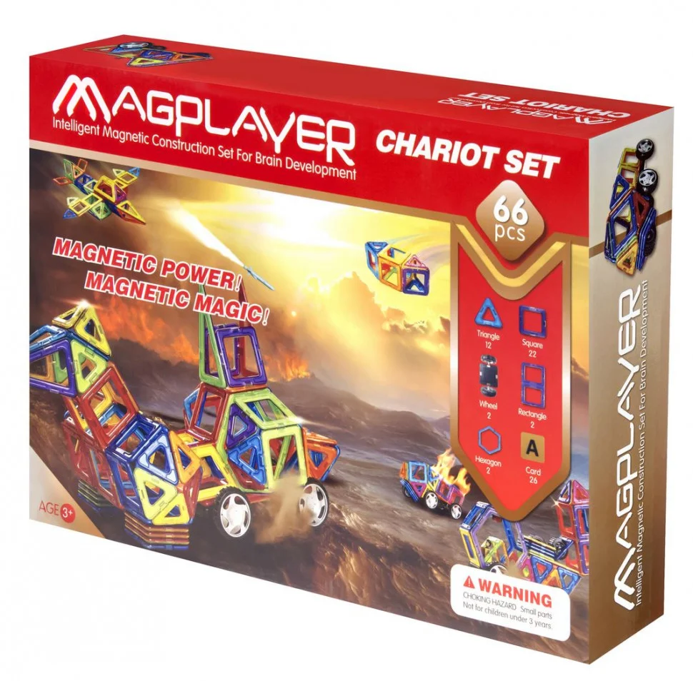 Конструктор Magplayer магнитный набор 66 эл. MPA-66
