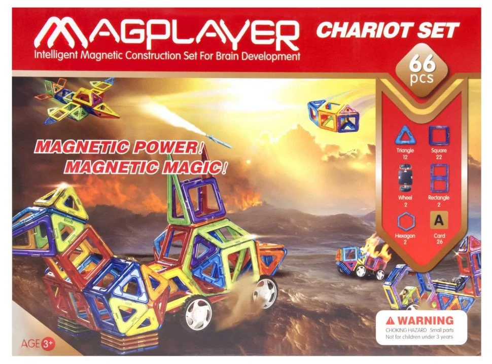 Конструктор Magplayer магнитный набор 66 эл. MPA-66