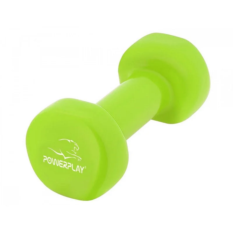 Гантель виниловая PowerPlay PP_4103_1,5kg, Зеленая 1,5 кг