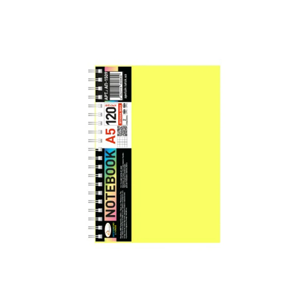 Блокнот А5 Апельсин АП-1509(Yellow) 120 аркушів, пружина збоку