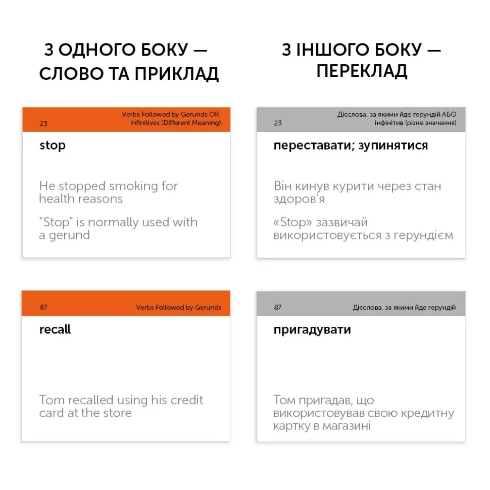 Картки для вивчення англійської мови GERUND AND INFINITIVE VOL.1 English Student 591225993 англ 105 карток