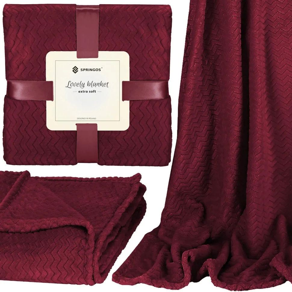 Плед-покрывало Extra Soft Springos HA7161 темно-красный 200x220 см