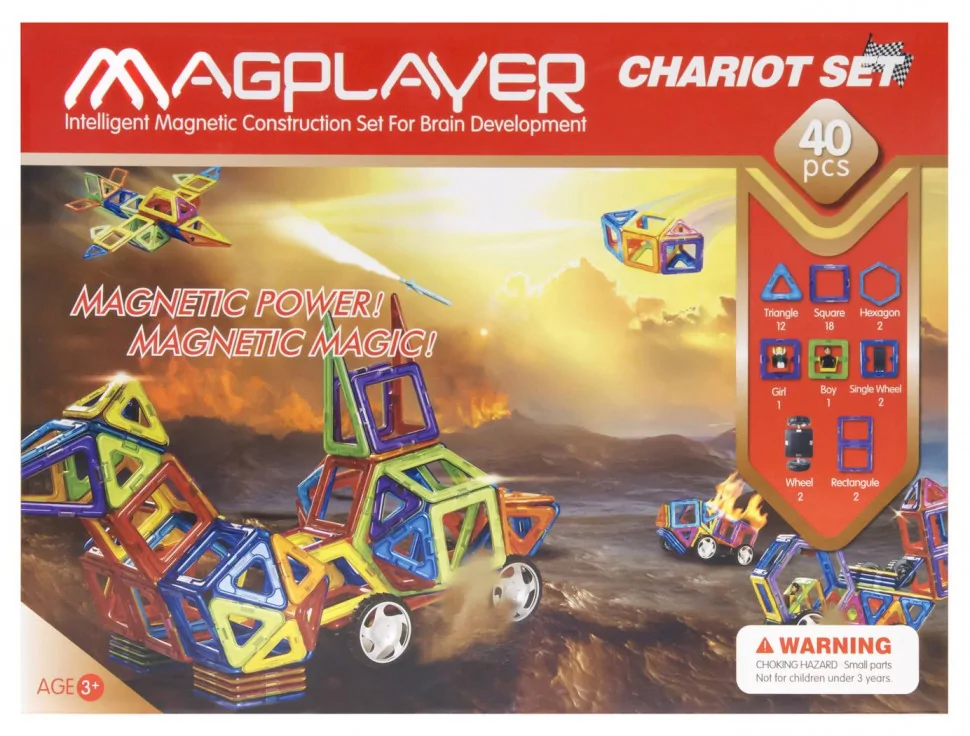 Конструктор Magplayer магнитный набор 40 эл. MPB-40
