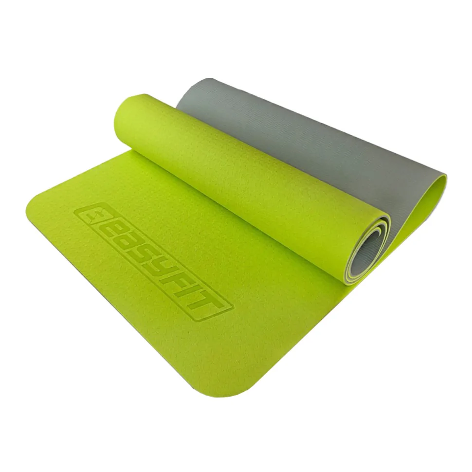 Килимок для йоги та фітнесу двошаровий EasyFit EF-1924s-LGGY 6 мм, лимонний-сірий