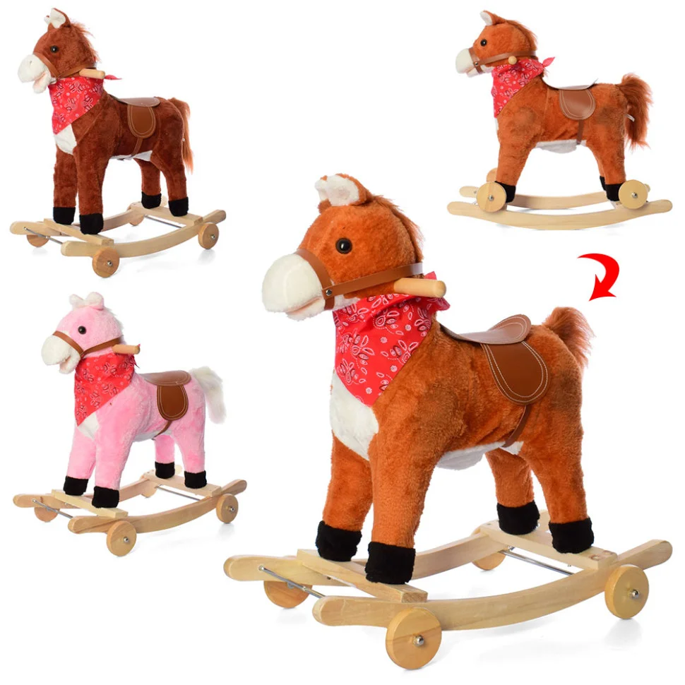 Конячка-гойдалка для дітей Bambi MP 0086-7 на колесах, 60х34х58 см, звук (цокіт / іржання), рухомий рот / хвіст