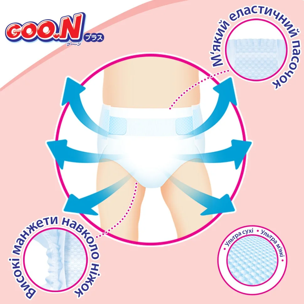 Підгузки для дітей GOO.N Plus 21000628, 6-11 кг (розмір М, на липучках, унісекс 56 шт)