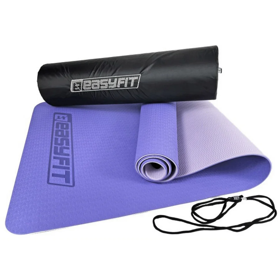 Коврик для йоги и фитнеса EasyFit EF-1924E-VV, TPE+TC 6 мм, двухслойный + Чехол сиреневый 