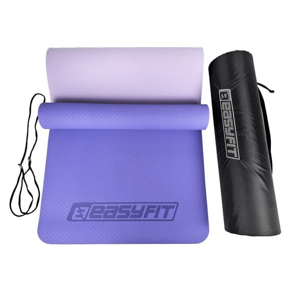 Коврик для йоги и фитнеса EasyFit EF-1924E-VV, TPE+TC 6 мм, двухслойный + Чехол сиреневый 