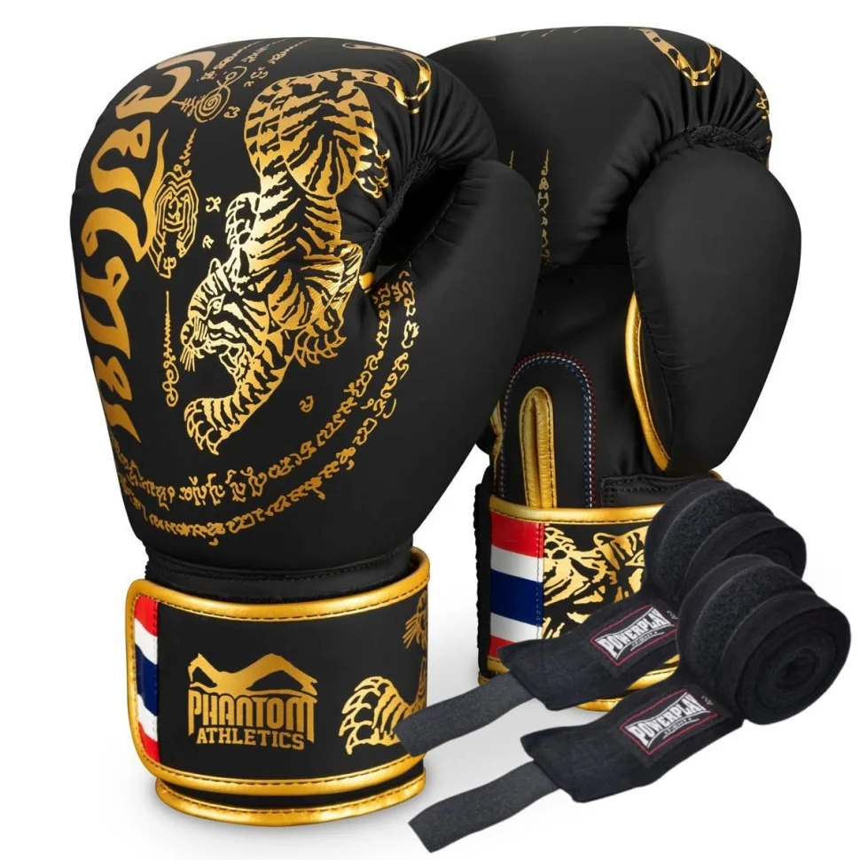 Боксерські рукавиці Muay Thai Phantom PHBG2938-14 Black Gold 14 унцій (Бинти в подарунок)