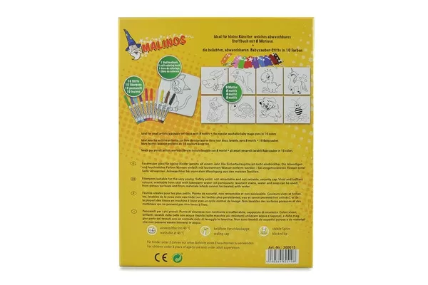 Фломастеры для малышей MALINOS Babyzauber 10 шт + моющаяся мягкая раскраска MA-300015