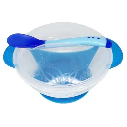 Тарілка на присосці прозора Mega Zayka MGZ-0100(Blue) з термоложкою та кришкою