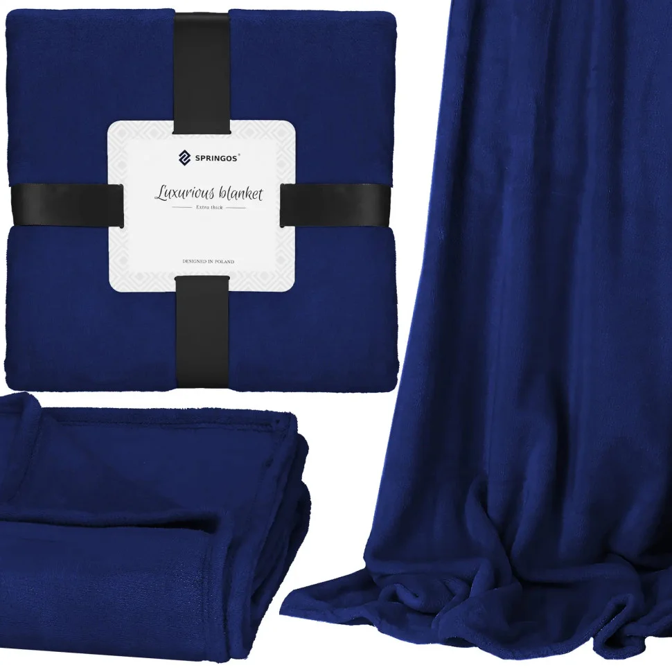 Плед-покрывало Luxurious Blanket Springos HA7211 темно-синий 200x220 см