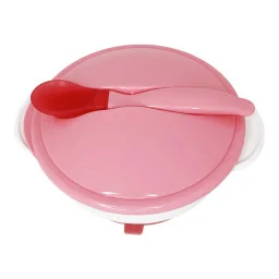 Тарілка на присосці з термоложкою та кришкою Mega Zayka MGZ-0101(Pink) 250 мл