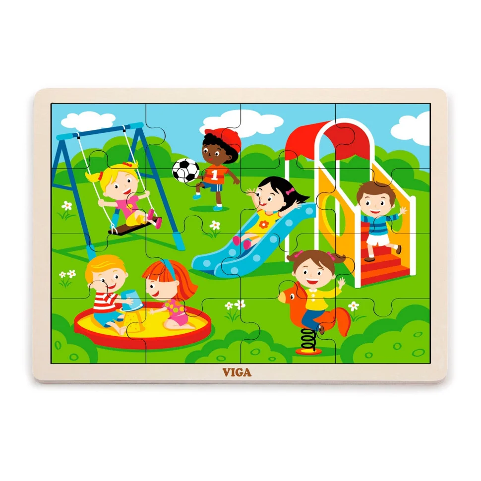 Деревянный пазл Парк развлечений Viga Toys 51454, 16 элементов