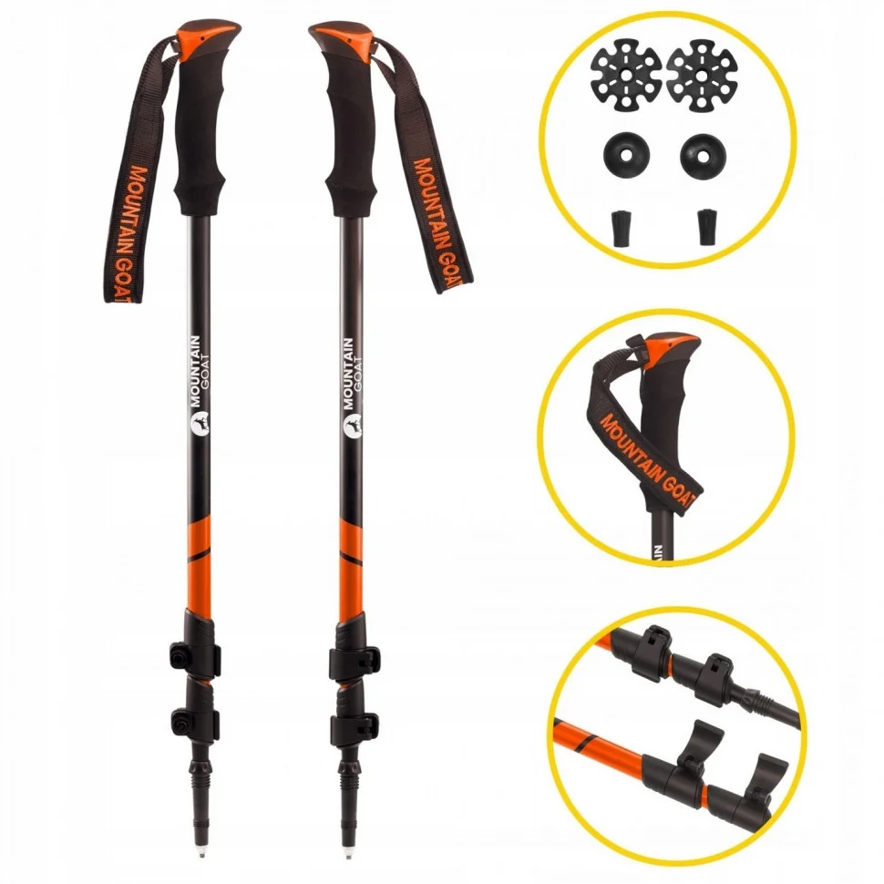 Трекінгові палиці Goat Peak+ Mountain MG0006, 60-135 см, Black/Orange