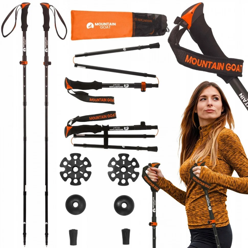 Трекінгові палиці Goat Pro+ Mountain MG0008, 43-130 см, Black/Orange
