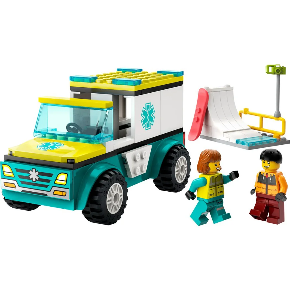 Конструктор Lego City Карета скорой помощи и сноубордист 60403, 79 деталей