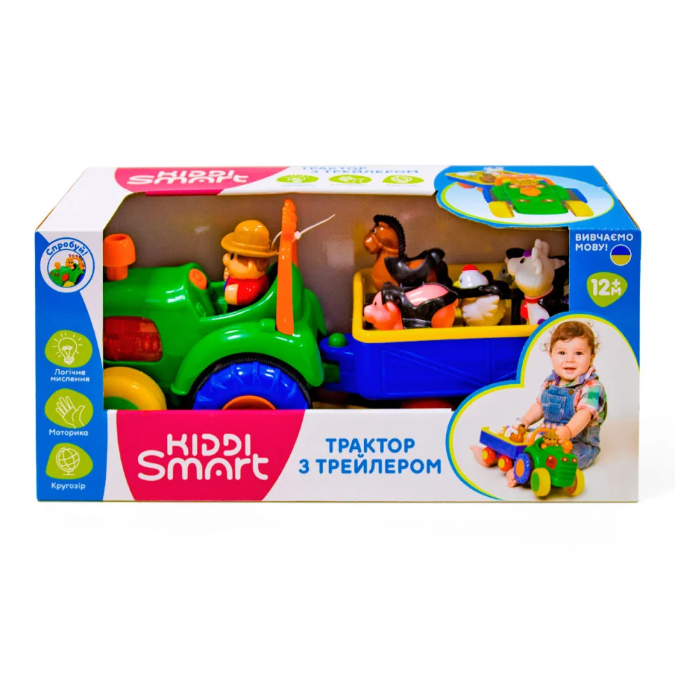 Игровой набор Трактор с трейлером Kiddi Smart 63180 на украинском языке 