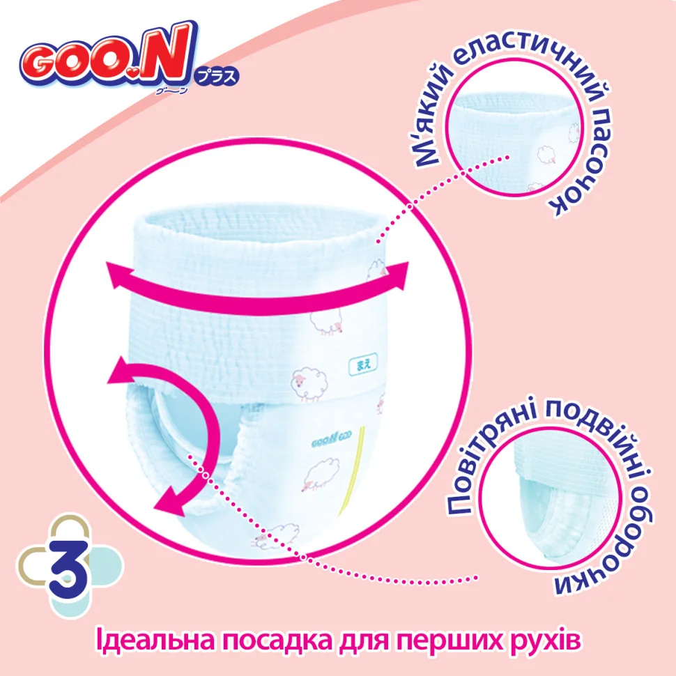 Трусики-подгузники для детей 6-12 кг GOO.N Plus 843339 размер M, 58 шт